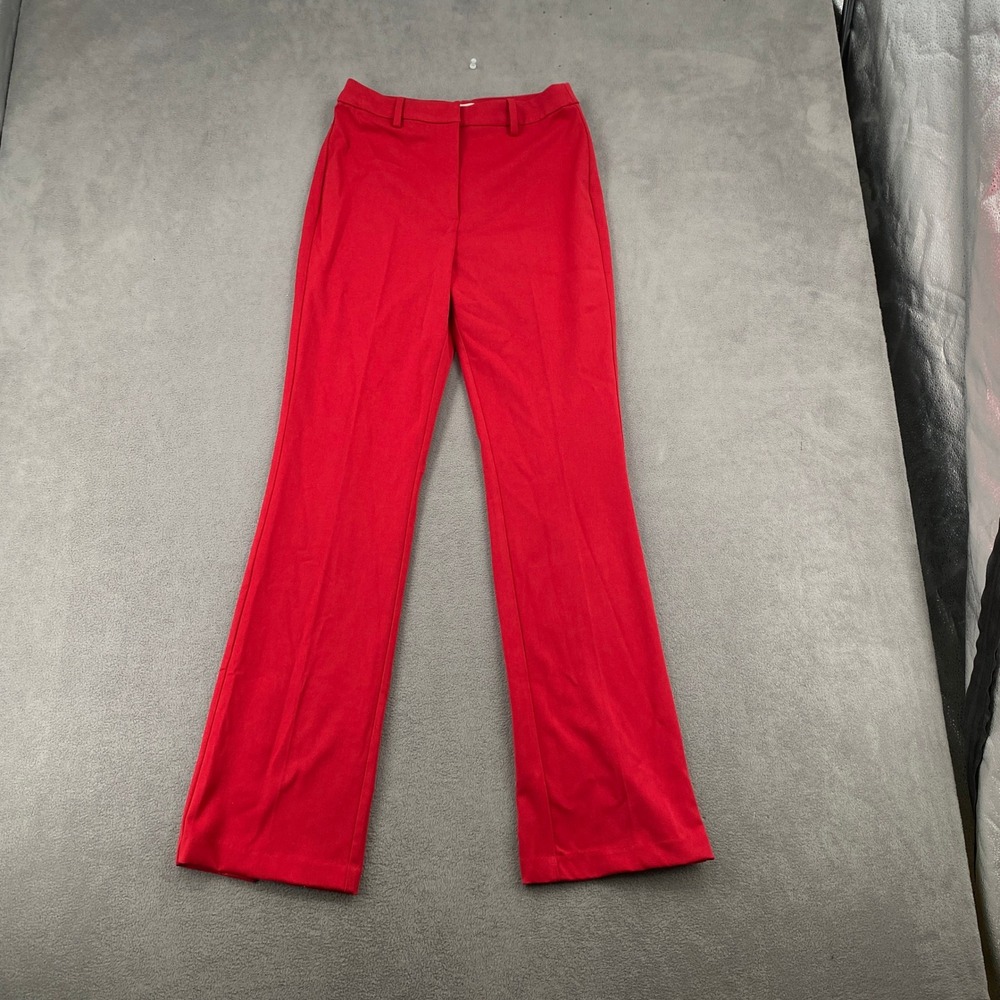 H&M Womens Red High Waisted Flared Dress Pants Back Slit Hem Size 4
